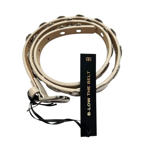 B-Low The Belt Ames Studded Leather Belt in Cream - Picture 2 of 6